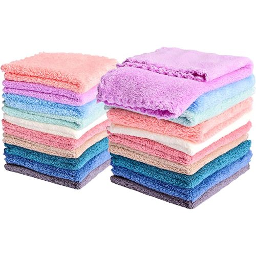 Kyapoo 20 Pack Baby Washcloths Microfiber Coral Fleece Extra Absorbent and Soft for Newborns, Infants and Toddlers