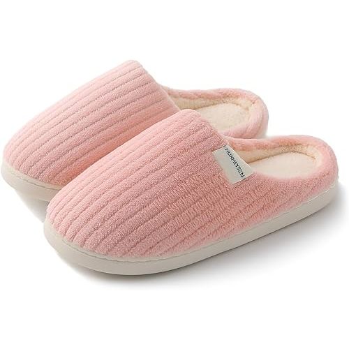HUXMEYSON Slippers for Women, Warm Memory Foam Comfy House Slippers with Anti-Skid Rubber Sole for Indoor and Outdoor