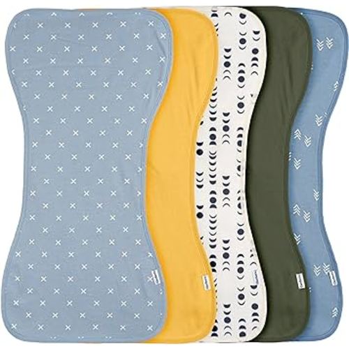 Gerber Baby Unisex Burp Cloths 5-Pack, Blue Gold, Size 10.5" x 21"