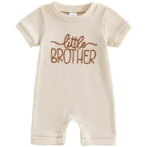 allshope Newborn Baby Boy Summer Outfit Romper Little Brother Lil Bro Embroidery Jumpsuit Cute Infant Waffle Clothes