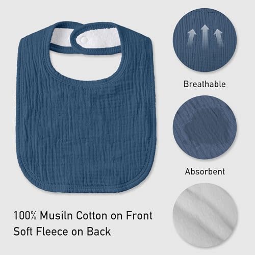Muslin Baby Drool Bibs 6 Pack, Soft Cotton Infant Bib for Teething Newborn