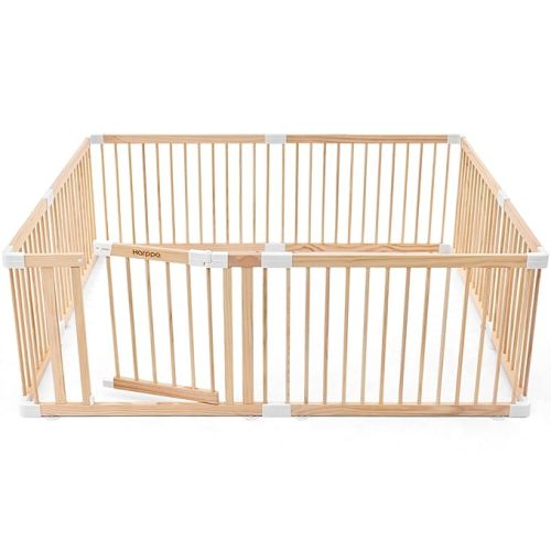 HARPPA Baby Gate Playpen Wooden Playpen for Babies and Toddlers Large Play Yards Baby Fence Play Area 60 x 71.5 x 24 inch