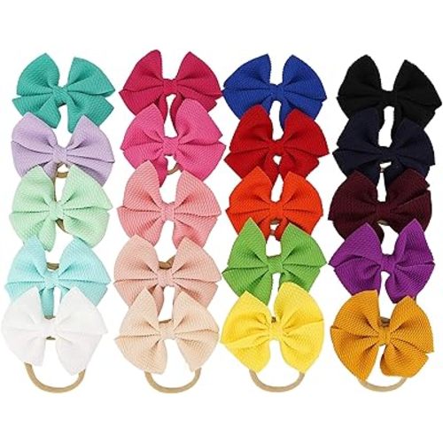 MEEDEE 20 Pack Nylon Headbands: Newborn Bows, Large Baby Bows, Photography Hair Accessories for Infants and Little Girls