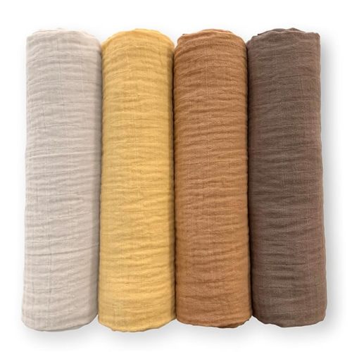 SwaddleDesigns Cotton Muslin Swaddle Blankets for Baby Boy & Baby Girl, Set of 4, Neutral Receiving Blankets for Newborn, Baby Registry & Gift, 46x46 inches, Warm Glow