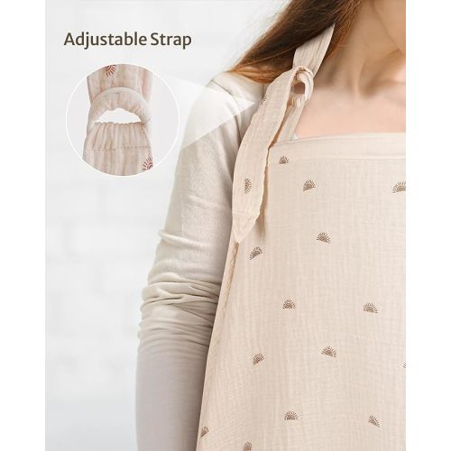 Blissful Diary Muslin Nursing Cover for Breastfeeding, Breathable Breastfeeding Cover up with Arch Neckline for Women, Nursing Apron (Rainbow) - Cream