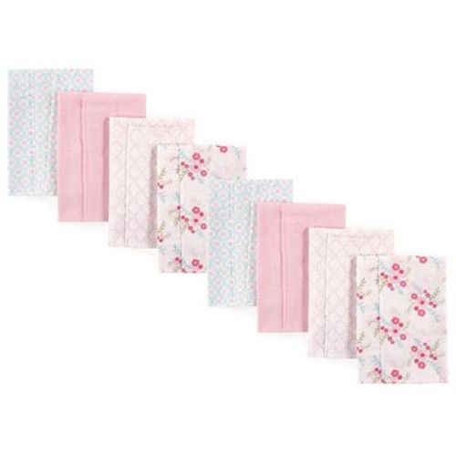 Luvable Friends Girls Cotton Poly Flannel Burp Cloths 8-pack, Floral, One Size