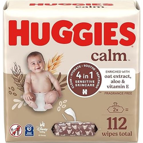 Huggies Calm Baby Wipes, Unscented, 2 Push Button Packs (112 Wipes Total)
