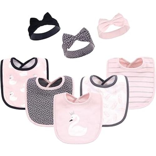 Hudson Baby Unisex BabyCotton Bib and Headband or Caps Set