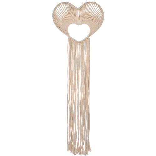NoJo Little Love Natural Ivory Macramé Heart Shaped Wall Décor with Fringe, 18" Long