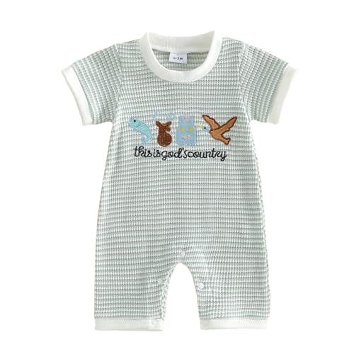 Bagilaanoe Infant Baby Boy Short Sleeve Romper Jumpsuit Pants Duck Fish Waffle Knit Outfit Summer One Piece Clothes
