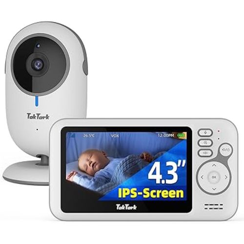 TakTark Baby Monitors with Camera and Audio, 4.3 inches, No Wi-Fi, 2 Way Audio, Night Vision, Digital Zoom, VOX Power Saving, Room Temperature, Ideal for New Parents
