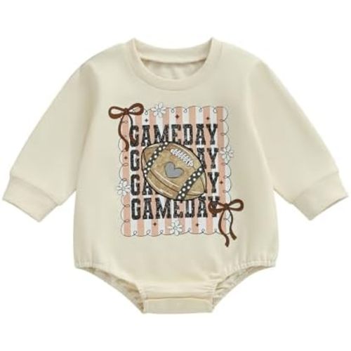 BemeyourBBs Newborn Baby Girl Football Clothes Bubble Romper Sweatshirt Romper Fall Cute One Piece Outfit