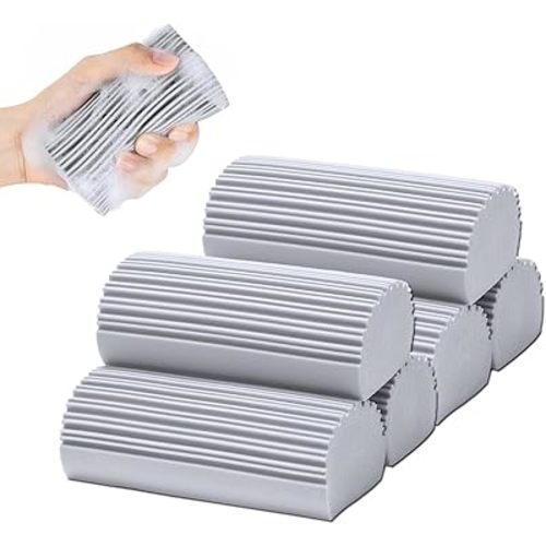 6 Pack Damp Clean Duster Sponge,Dusting Sponge Duster for Housekeeping,Reusable Household Cleaning Sponge for Blinds, Fan Blades,Mirrors,Glass, Baseboards,Window Track Grooves and Car (Grey)