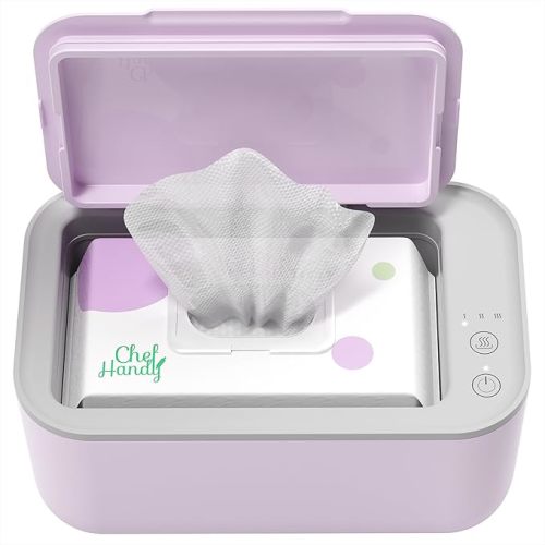 Chefhandy Wipe Warmer with Adjustable Temperature, Silent Heating & Large Capacity | Constant Warmth for Baby or Adult Wipes, Purple