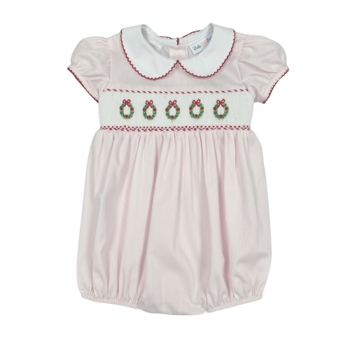 Holiday Wreath Smocked Collared Bubble
