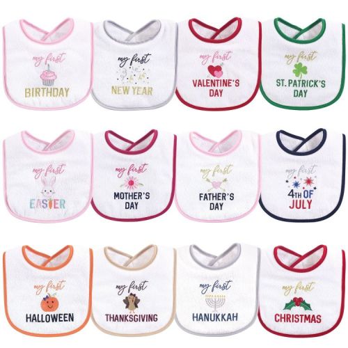 Hudson Baby Infant Girl Cotton Terry Drooler Bibs with Fiber Filling, Girl Holiday, One Size
