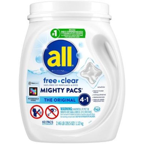 All Mighty Pacs Free Clear Laundry Detergent Pacs - 60ct/39.5oz