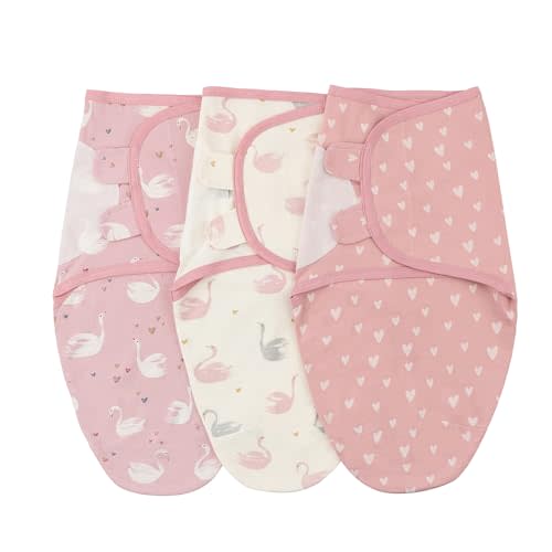 insular Baby Swaddle Wrap, Swaddle Blanket for Newborn and Infant, Adjustable Velcro Swaddling Set for Boy and Girl, Soft Cotton Baby Sleep Sack 3 Pack, Pink Swan, Medium(3-6M)