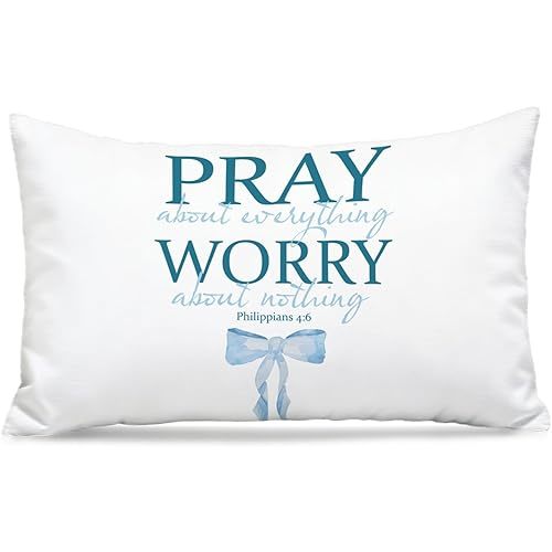 Blue Christian Bible Verse Pillow Covers 12x20, Preppy Girly Room Decor, Philippians 4:6 Christian Decorative Throw Pillow Covers Pillowcases for Girls Bedroom Dorm Home Decor