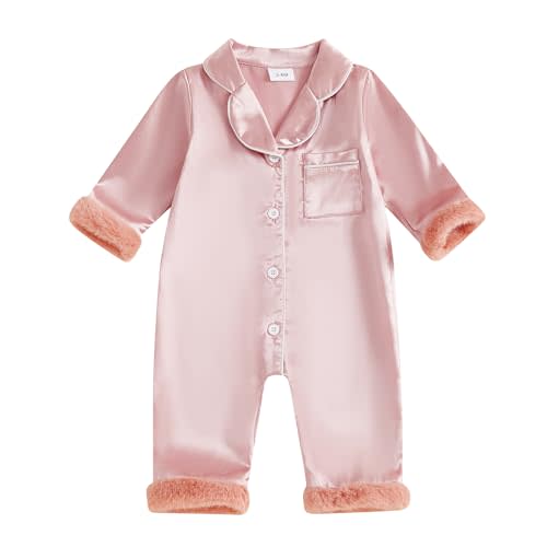 Multitrust Newborn Baby Girl Boy Silk Pajamas Long Sleeve Button Down Satin Infant Pjs One Piece Jumpsuit Loungewear