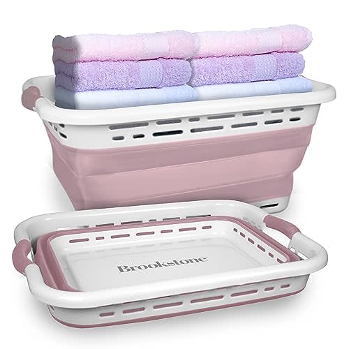 BROOKSTONE, 1 UNIT, 11 GALLONS - [OUR LARGEST BASKET EVER] 24" Collapsible Laundry Basket, Comfort Non-Slip Grip Handles, Minimalist Space Saving Design, Portable Pop-Up Hamper, [BPA FREE]