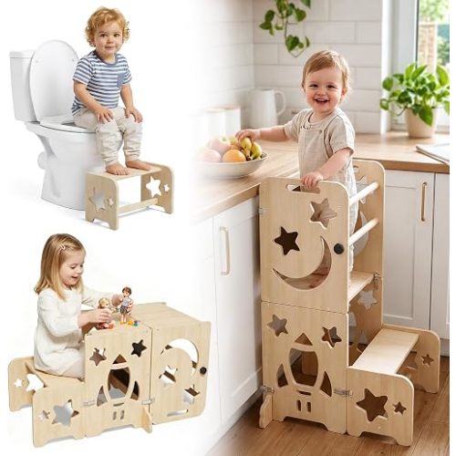 Toddler Standing Tower, 4-in-1 Kitchen Stool with Blackboard