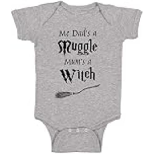 Me Dad's A Mug Mum's A Witch Funny Baby Cute Wizard Bodysuit
