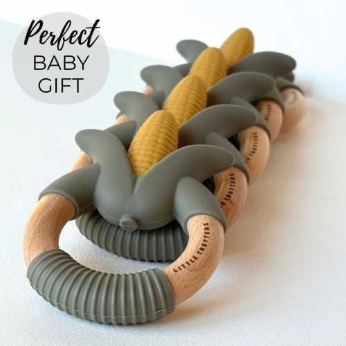 Silicone Corn Teether Natural Teething Toy Baby Shower Gift Beechwood Teether BPA Free Pain Relief Safe Gum Massager Food Grade Eco Friendly