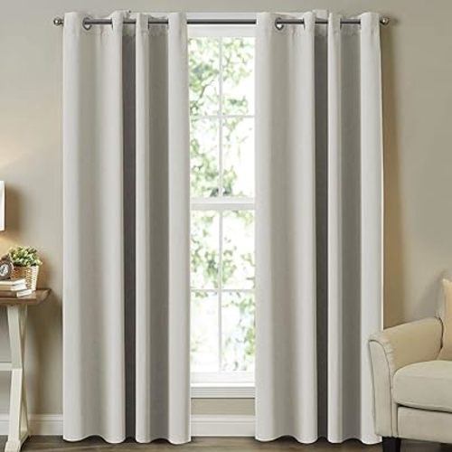 Turquoize Cream Beige Blackout Curtains Thermal Insulated Room Darkening Window Curtains & Drapes for Bedroom Light Blocking Drapes for Kitchen Living Room (2 Panels, W52 x L84 -Inch, Cream Beige)