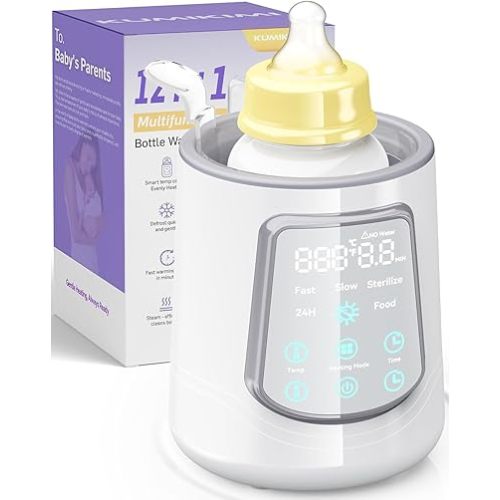12 in 1 Fast Baby Bottle Warmer with Even Heating No Hot Spots, Night Mode, Sterili-zing,Constant Temp Milk Warmer for Breastmilk & Formula, Fits All Bottles Lt-Gray