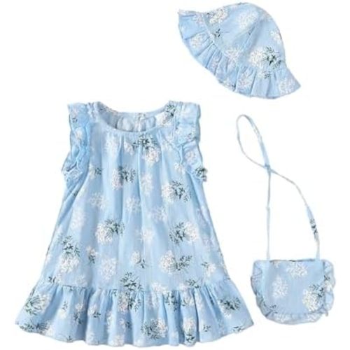 SODLON Infant Baby Girl Dress Summer Clothes Ruffle Sleeveless Dresses Casual Linen Floral Sundress for Toddler Girls