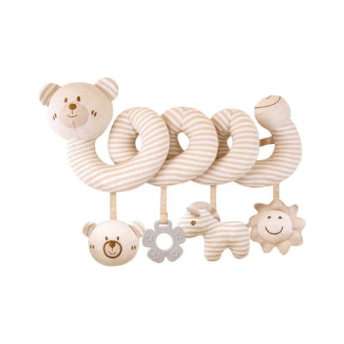 13.8in Organic Cotton Hanging Spiral Activity Toy, Multi-Sensory Bed Wrap for Sensory Development, Early Learning Cognitive Toy, Soft Plush Animal Decorations