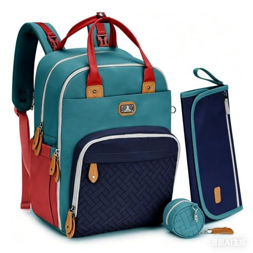 Dikaslon Diaper Bag Backpack with Portable Changing Pad, Pacifier Case and Stroller Straps - Teal, Navy and Red