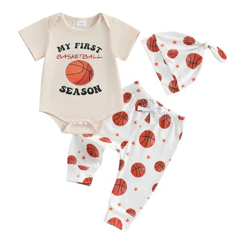 Newborn Baby Boy Basketball Outfit My First Basketball Season Short Sleeve Romper Pants Set Hat Infant Summer Clothes