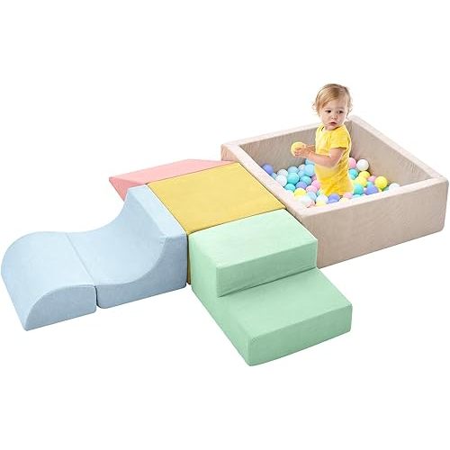 Climbing Toys for Toddlers , Toddler Climbing Toys Indoor, 5-Piece Foam Climbing Blocks with Ball Pit (Balls not Included),Soft Play Set,Toddler Climber Indoor Foam Play Gym for Climbing Crawling