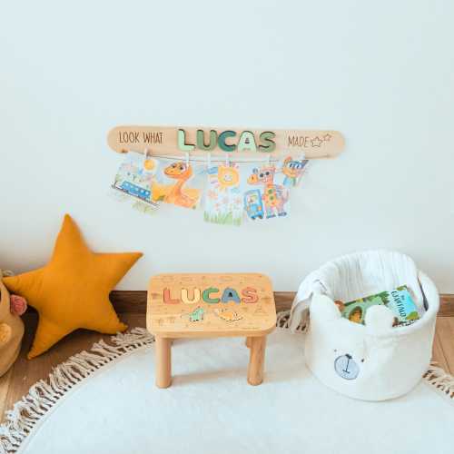 Name Stool by Space Chris, Montessori Helper for Kids, 1st Birthday Gift For Kids, Baptism / Christmas Toddler Gift, Playroom Furniture