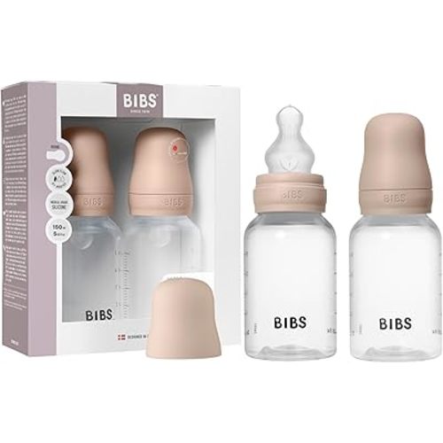 BIBS Baby Bottles 2-Pack, 5 Oz, Round Silicone Nipple, Anti-Colic System for Gas Reduction. BPA-Free, Lightweight & Easy to Clean, Suitable for Newborns 0+ Years -150ml (Pack of 2) Blush