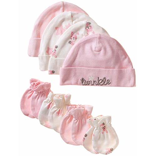 Gerber Baby Girls' 8-Piece Organic Cap and Mitten Set