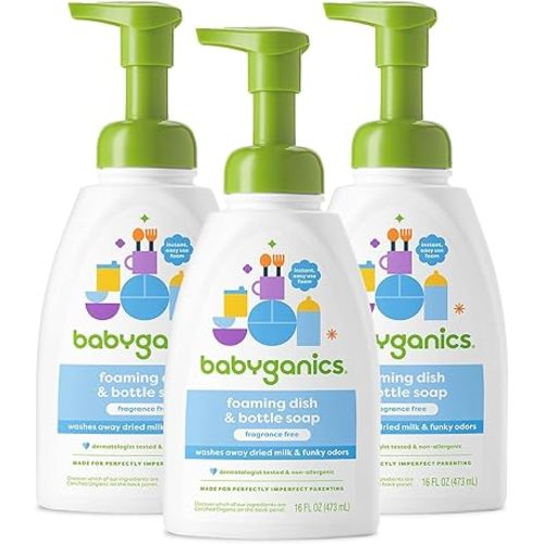 Babyganics Foaming Dish Soap, Pump Bottle, Fragrance Free, 16oz, 3 Pack