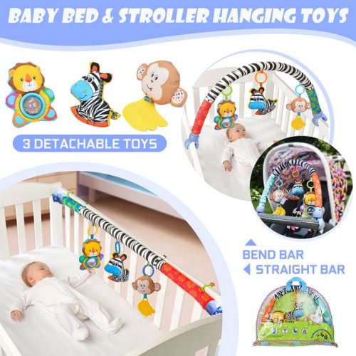 2 in1 Baby Crib Mobiles Bed Stroller Carriage Bar Hanging Toys Newborn Infant Soft Animal Rattles Handbell