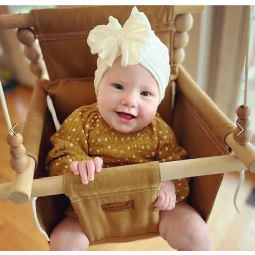 Nutmeg High Back Baby Swing – Indoor Cotton Swing in Earthy Neutral – Sweet Swinging