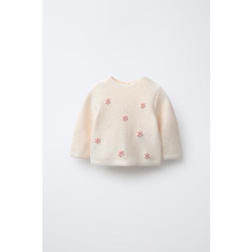 ZARA EMBROIDERED FLORAL KNIT SWEATER