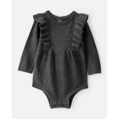 Baby Girl Ruffle Cotton Long-Sleeve Bodysuit - Grey | Carter's