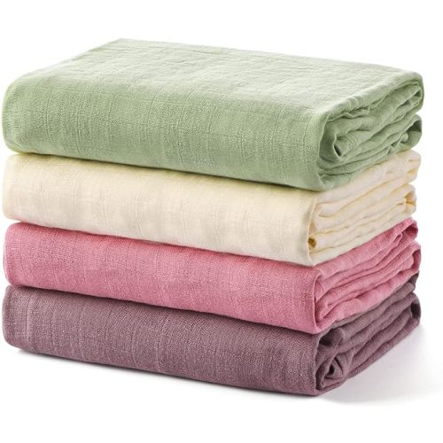 Momcozy Muslin Swaddle Blanket, 4 Pack Ultra Breathable Muslin Blanket, Breathable Large 47'' x 47'' for Baby Boys Girls, Skin-Friendly Swaddle Blankets, Ideal for Baby Shower Gifts, Soft Pastels