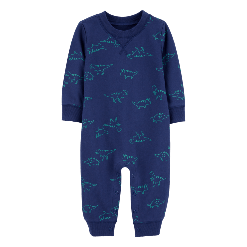 Baby Dinosaur Print French Terry Long-Sleeve Jumpsuit - Blue - Carter's | Carter's
