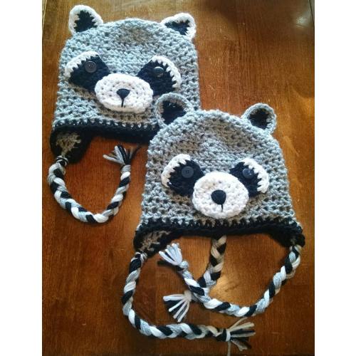 Raccoon crochet hats for infants, toddlers, and kids. Adorable kids raccoon hat. Crochet Fall kids hat. Raccoon hat.