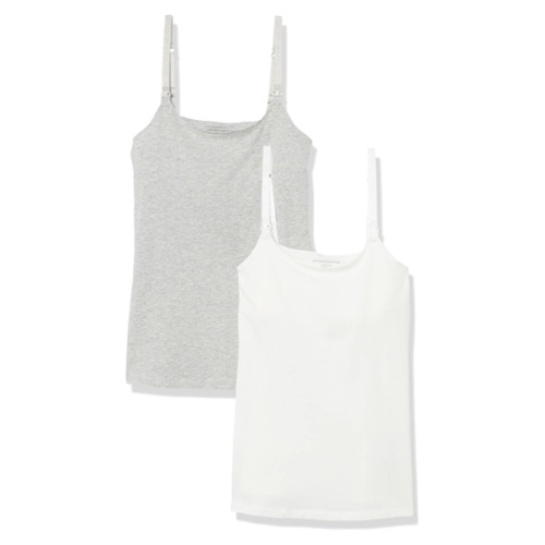 Amazon Essentials Women's Maternity Nursing Tops, Pregnancy Clothes with Adjustable Straps and Built-in Shelf Bra, Pack of 2