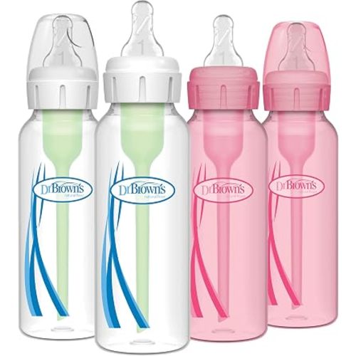 Dr. Brown's Anti-Colic Options+ Narrow Baby Bottles, Pink, 8 oz, 4-Pack