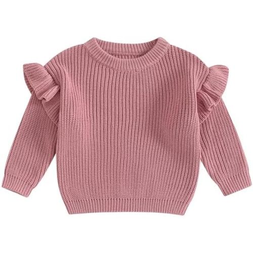 Mubineo Baby Girl Winter Clothes Basic Plain Cute Ruffle Sweater Toddler Kids Pullover Long Sleeve Newborn Sweaters