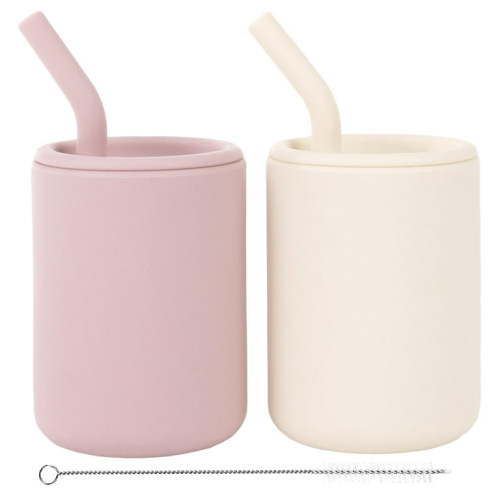 WeeSprout Silicone Baby Cups With Straws and Lids, 4 oz, Set of 2